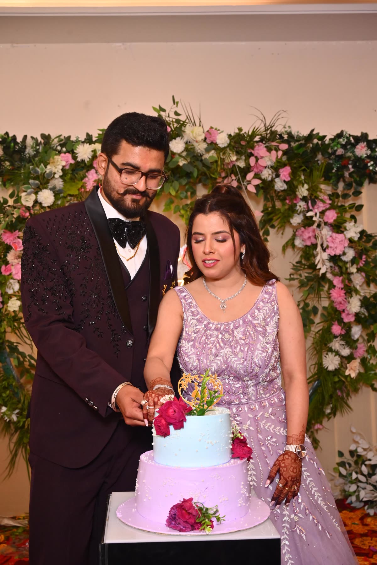 Anukriti and Anmol sharing a close cake ceremony moment